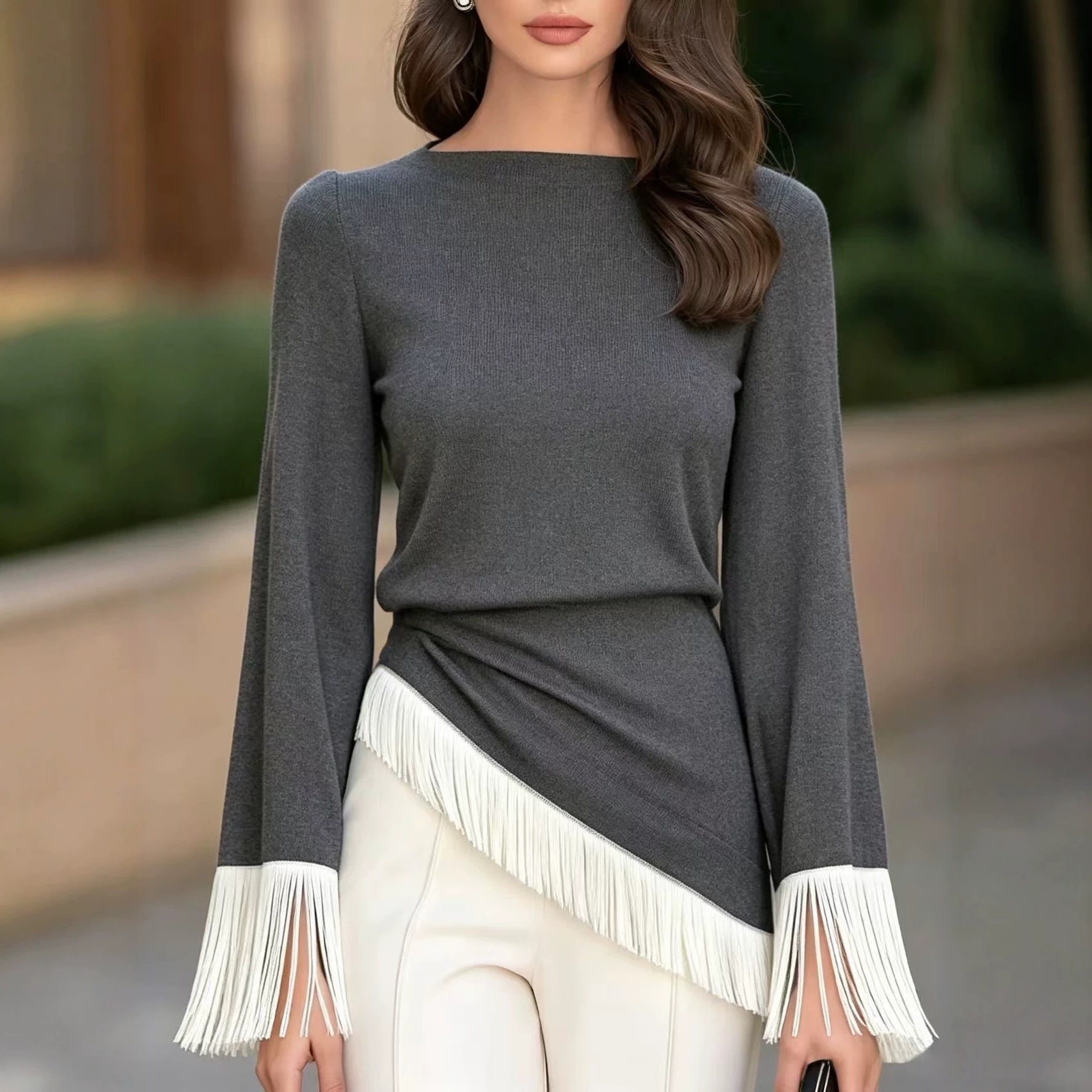 Damska asymetryczna bluzka z f – Tassel Fringe Trim recenzja i cena