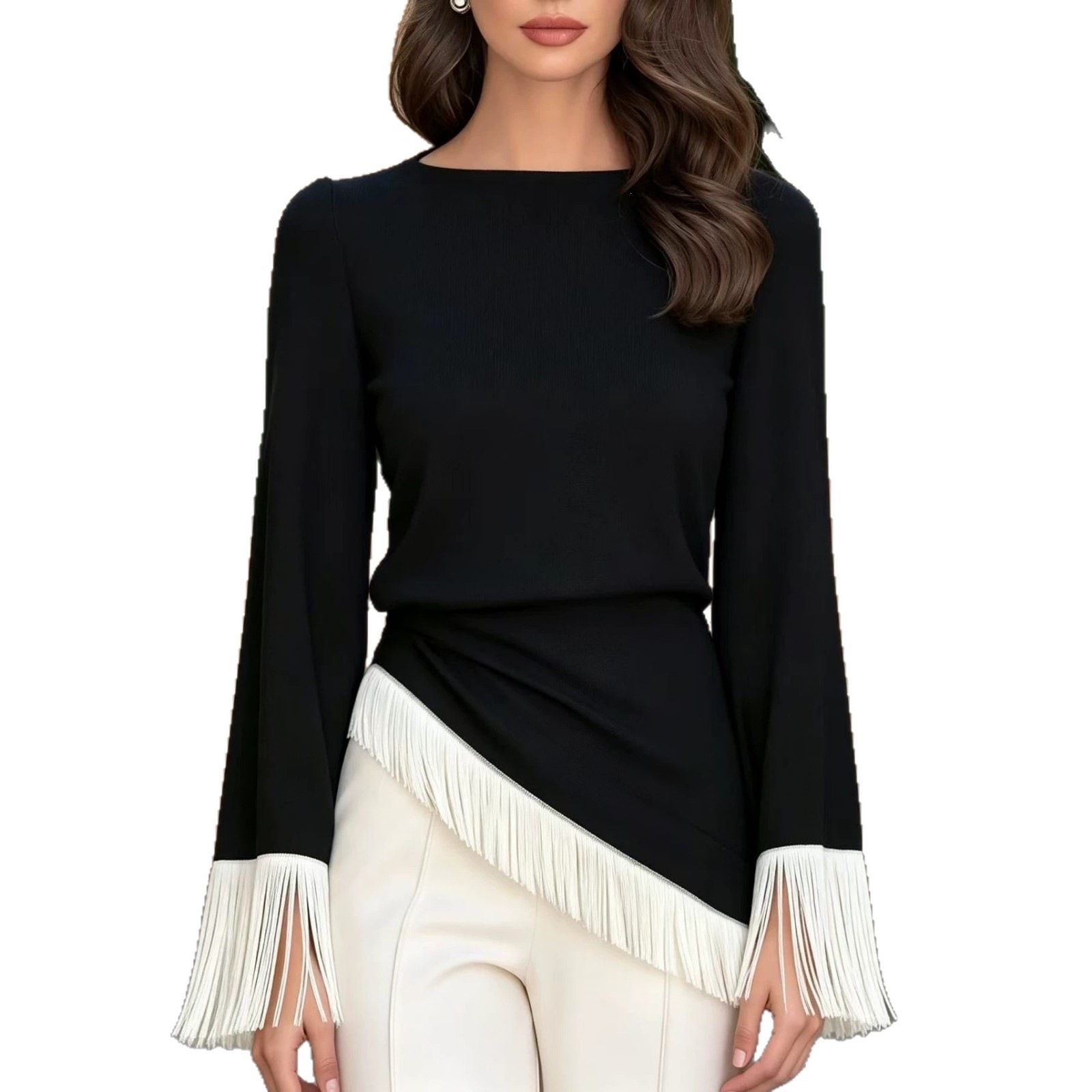 Damska asymetryczna bluzka z f – Tassel Fringe Trim recenzja i cena